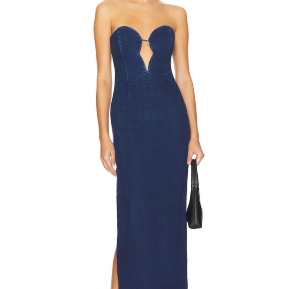 Bardot Eleni Denim Midi Dress in Dark - Picture 1 of 7